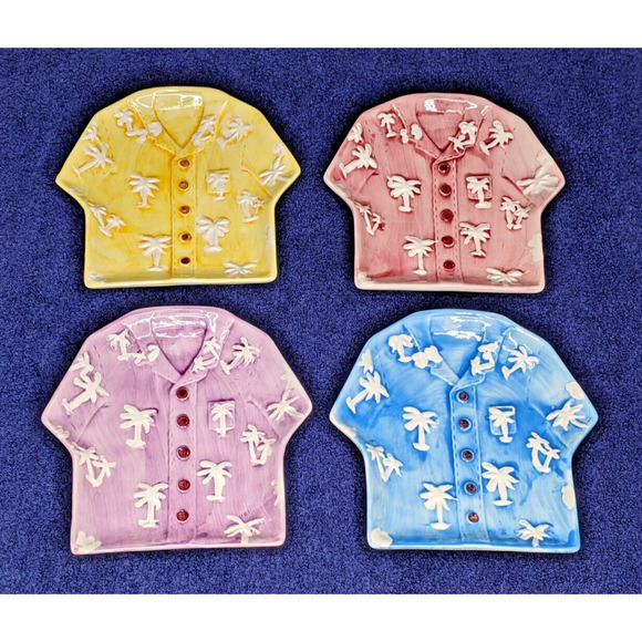 Tiki Plates Dessert Salad Appetizer Shirt Hawaiian Ceramic 7 x 7" EUC - Picture 1 of 7